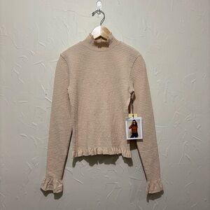 NWT Nation Los Angeles blush fully smocked ruffle trim long sleeve blouse (XS)